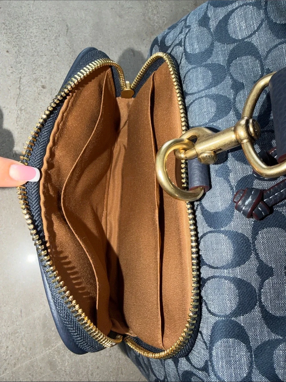 Coach Navy Signature Denim Canvas Backpack with Leather Trim
